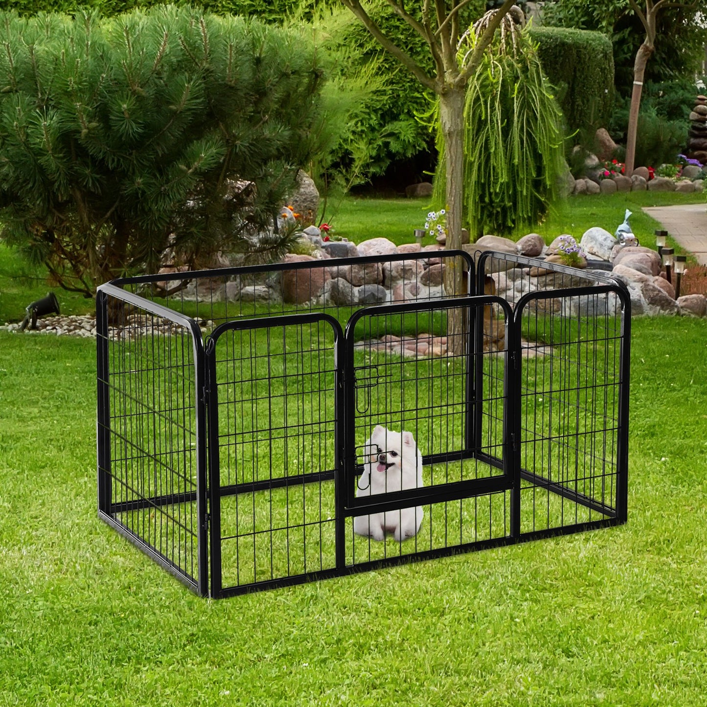 PawHut 49" 4 Panel Black Pet Playpen Heavy Duty Puppy Cat Dog Pen